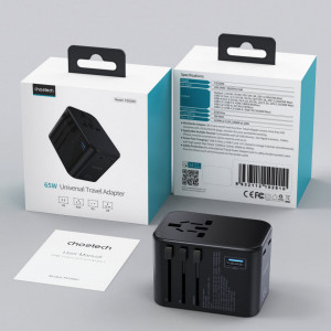 Зарядно за стена (2в1 UK и EU стандарт) CHOETECH GaN 65W USB Type A / 2x USB Type C PD (PD5009-BK) черно - Img 5