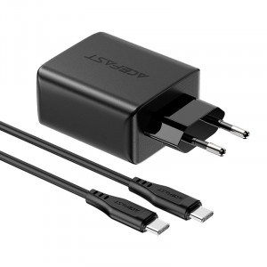 Зарядно за стена ACEFAST 2в1 65W USB Type A / 2x USB Type C PD QC3.0 AFC FCP + кабел USB Type C към USB Type C (A13) черно - Img 2