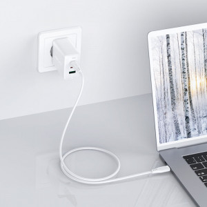 Зарядно за стена ACEFAST 2в1 65W USB Type A / 2x USB Type C PD QC3.0 AFC FCP + кабел USB Type C към USB Type C (A13) бяло - Img 3