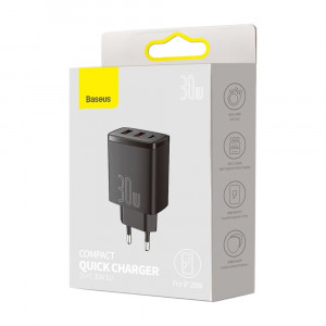 Зарядно за стена BASEUS 30W 3A 2x USB Type A / USB Type C PD QC (CCXJ-E01) черно - Img 5