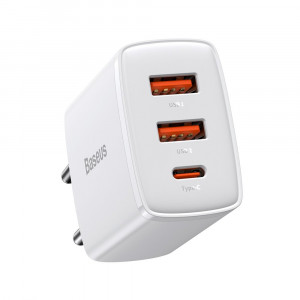 Зарядно за стена BASEUS 30W 3A 2x USB Type A / USB Type C PD QC (CCXJ-E02) бяло - Img 1