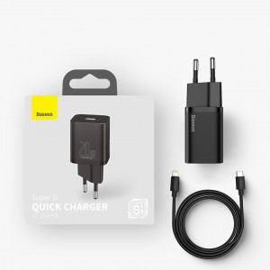 Зарядно за стена BASEUS Super Si 1C 20W USB Type C PD + кабел USB Type C към Lightning 1m (TZCCSUP-B01) черно - Img 20