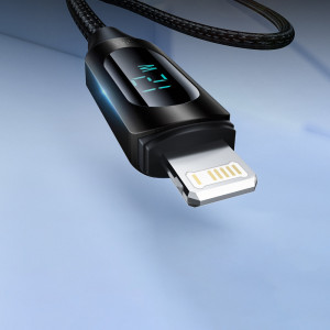 Кабел за зареждане и данни с дисплей и оплетка WOZINSKY USB Type A към Lightning WUALC1 2.4A 1m черен - Img 3