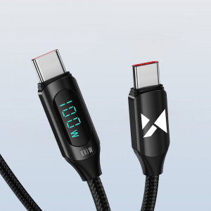 Кабел за зареждане и данни с дисплей и оплетка WOZINSKY USB Type C към USB Type C WUCCC1 Power Delivery 100W 1m черен - Img 2