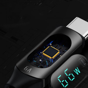 Кабел за зареждане и данни с дисплей и оплетка WOZINSKY WUACC2 USB A към USB Type C66W 6A 2m черен - Img 6