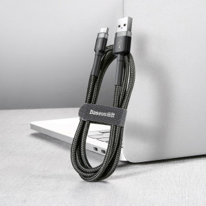 Кабел за зареждане и данни с оплетка BASEUS Cafule USB Type A към USB Type C 3A 1m (CATKLF-BG1) черен / сив - Img 10