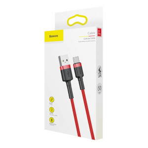 Кабел за зареждане и данни с оплетка BASEUS Cafule USB Type A към USB Type C с бързо зареждане 3.0 3A 0.5m червен (CATKLF-A09) - Img 9