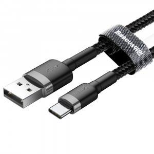 Кабел за зареждане и данни с оплетка BASEUS Cafule USB Type A към USB Type C 300cm сив / черен - Img 3