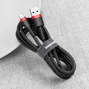 Кабел за зареждане и данни с оплетка BASEUS Cafule USB Type A към USB Type C 2A 3mн (CATKLF-U91) черен / червен - Img 5