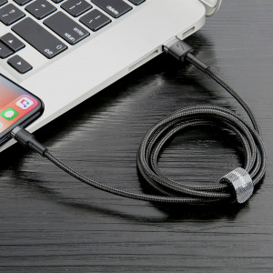 Кабел за зареждане и данни с оплетка BASEUS Cafule USB Type A към Lightning с бързо зареждане 3.0 2.4A 1m черен / сив (CALKLF-BG1) - Img 4