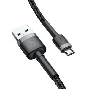 Кабел за зареждане и данни с оплетка BASEUS Cafule USB Type A към micro USB с бързо зареждане 3.0 2.4A 1m черен / сив (CAMKLF-BG1) - Img 4