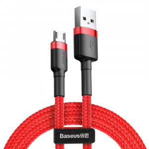 Кабел за зареждане и данни с оплетка BASEUS Cafule USB Type A към micro USB 1.5A 2m червен (CAMKLF-C09) - Img 1