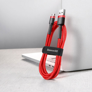 Кабел за зареждане и данни с оплетка BASEUS Cafule USB Type A към micro USB 1.5A 2m червен (CAMKLF-C09) - Img 5