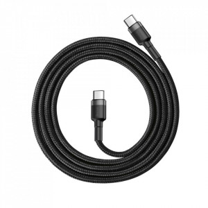 Кабел за зареждане и данни с оплетка BASEUS Cafule USB Type C към USB Type C с бързо зареждане 3.0 Power Delivery 2.0 3A 60W 20V 1m (CATKLF-GG1) черен / сив - Img 2
