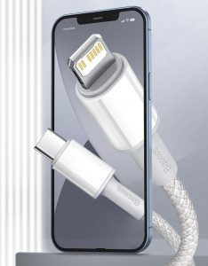 Кабел за зареждане и данни с оплетка BASEUS High Density с бързо зареждане Data USB Type C към Lightning Power Delivery 20W 1m черен - Img 12
