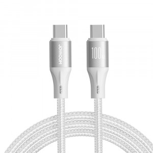 Кабел за зареждане и данни с оплетка JOYROOM Light-Speed SA25-CC5 100W USB Type C към USB Type C 1.2m бял - Img 1