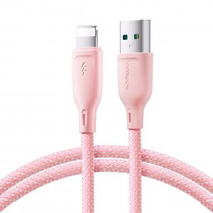 Кабел за зареждане и данни с оплетка JOYROOM Multi-Color SA34-AL3 USB Type A към Lightning 3A 1m розов - Img 1