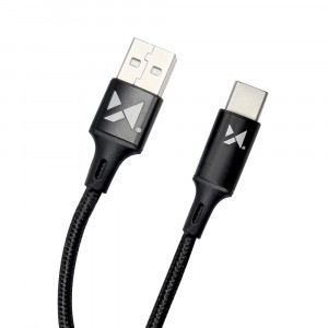Кабел за зареждане и данни с оплетка WOZINSKY USB Type A към USB Type C 2.4A 2m черен(WUC-C2B) - Img 3