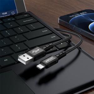 Кабел за зареждане и данни ACEFAST MFI USB Type A към Lightning 1.2m 2.4A черен (C1-02 черен) - Img 6