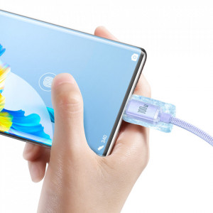 Кабел за зареждане и данни BASEUS Crystal Shine USB Type A към USB Type C с бързо зареждане 100W 1.2m (CAJY000405) лилав - Img 3