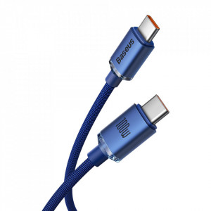 Кабел за зареждане и данни BASEUS Crystal Shine USB Type C към USB Type C с бързо зареждане 100W 1.2m (CAJY000603) син - Img 2
