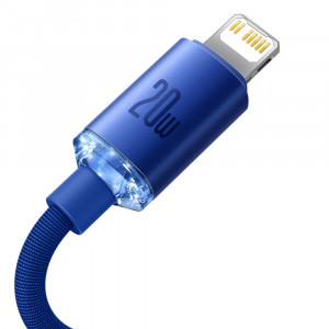 Кабел за зареждане и данни BASEUS Crystal Shine USB Type C към Lightning с бързо зареждане 20W 1.2m син (CAJY000203) - Img 7