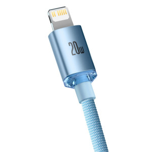 Кабел за зареждане и данни BASEUS Crystal Shine USB Type C към Lightning с бързо зареждане 20W 1.2m син (CAJY001303) - Img 3