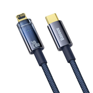 Кабел за зареждане и данни BASEUS Explorer USB Type C към Lightning 20W 1m син (CATS000003) - Img 2