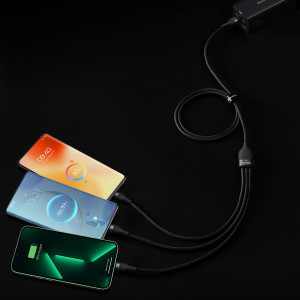 Кабел за зареждане и данни BASEUS Flash II 3in1 USB Type A към USB Type C / Lightning / micro USB с бързо зареждане 100W 1.2m черен - Img 8