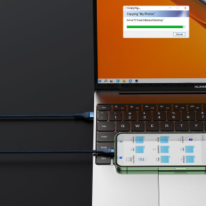 Кабел за зареждане и данни BASEUS Flash II 3in1 USB Type A към USB Type C / Micro USB / Lightning с бързо зареждане 66W 480Mb/s 1.2m син - Img 10