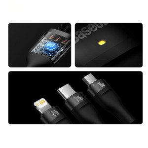 Кабел за зареждане и данни BASEUS Flash II 3in1 USB Type A към USB Type C / Lightning / micro USB с бързо зареждане 100W 1.2m черен - Img 14