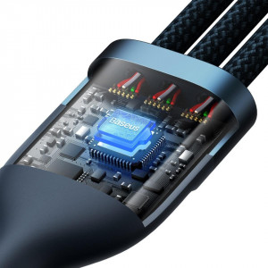 Кабел за зареждане и данни BASEUS Flash II USB Type C / USB Type A към Lightning / USB Type C / micro USB 100W 1.5m (CASS030203) син - Img 4