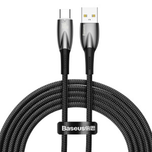 Кабел за зареждане и данни BASEUS Glimmer USB Type A към USB Type C с бързо зареждане 100W 480Mb/s 2m черен - Img 1