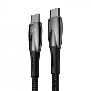 Кабел за зареждане и данни BASEUS Glimmer USB Type C към Type C с бързо зареждане 480Mb/s Power Delivery 100W 1m черен - Img 3