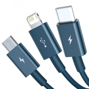 Кабел за зареждане и данни BASEUS Superior USB Type A към Lightning / micro USB / USB Type 3,5A 1.5m син (CAMLTYS-03) - Img 2