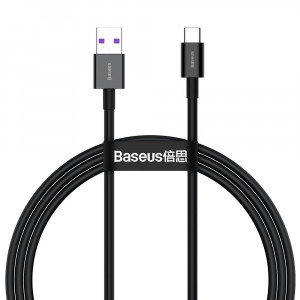 Кабел за зареждане и данни BASEUS Superior USB Type A към USB Type C с бързо зареждане 66 W 11V 6A Huawei SuperCharge SCP 1m черен (CATYS-01) - Img 1