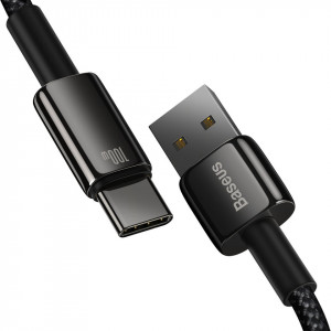 Кабел за зареждане и данни BASEUS Tungsten Gold USB Type A към USB Type C 480Mb/s 100W 1m черен (CAWJ000001) - Img 3