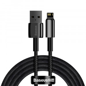 Кабел за зареждане и данни BASEUS Tungsten USB Type A към Lightning cable 2.4A 2m черен (CALWJ-A01) - Img 1