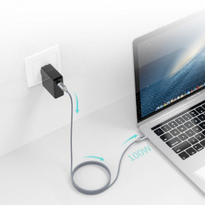 Кабел за зареждане и данни CHOETECH USB Type C към USB Type C Power Delivery 100W 1.8m сив - Img 7