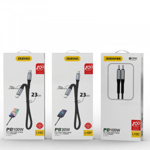 Кабел за зареждане и данни DUDAO L10C USB Type C към USB Type C Power Delivery 100W 0.23m черен (L10C) - Img 5
