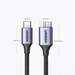 Кабел за зареждане и данни UGREEN US565 USB Type C към micro USB 3.0 5Gb/s 3A 0.5m сив - Img 9