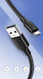 Кабел за зареждане и данни UGREEN USB Type A към micro USB 2A 2m (60138) черен - Img 3