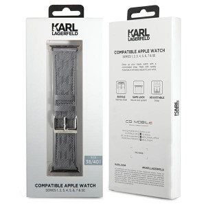 Каишка от еко кожа KARL LAGERFELD Saffiano Monogram - Apple Watch 41mm Series 9 / 41mm Series 8 / 41mm Series 7 / 40mm Series 6 / 40mm SE / 40mm Series 5 / 40mm Series 4 / 38mm Series 3 / 38mm Series 2 / 38mm (1st gen) сребрист - Img 3