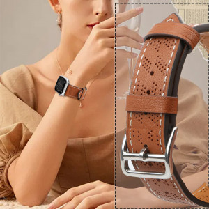 каишка от естествена кожа Leather - Apple Watch 41mm Series 9 / 41mm Series 8 / 41mm Series 7 / 40mm Series 6 / 40mm SE / 40mm Series 5 / 40mm Series 4 / 38mm Series 3 / 38mm Series 2 / 38mm (1st gen) кафяв - Img 5
