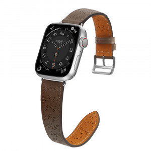 Каишка от естествена кожа Leather - Apple Watch 41mm Series 9 / 41mm Series 8 / 41mm Series 7 / 40mm Series 6 / 40mm SE / 40mm Series 5 / 40mm Series 4 / 38mm Series 3 / 38mm Series 2 / 38mm (1st gen) тъмнокафяв - Img 3