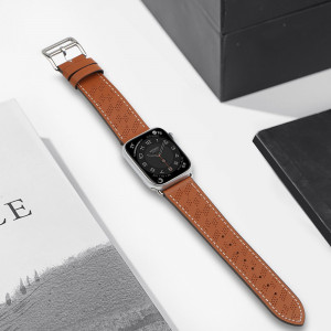 Каишка от естествена кожа Leather - Apple Watch Ultra 49mm / Ultra 2 49mm / 45mm Series 9 / 45mm Series 8 / 45mm Series 7 / 44mm SЕ (2nd gen) / 44mm SE / 44mm Series 6 / 44mm Series 5 / 44mm Series 4 / 42mm Series 3 / 42mm Series 2 кафяв - Img 4