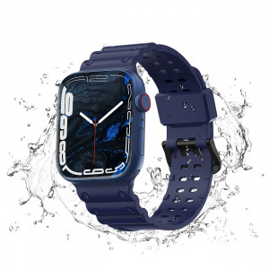 Каишка със стоманена закопчалка Triple Protection - Apple Watch 41mm Series 9 / 41mm Series 8 / 41mm Series 7 / 40mm Series 6 / 40mm SE / 40mm Series 5 / 40mm Series 4 / 38mm Series 3 / 38mm Series 2 / 38mm (1st gen) тъмносин - Img 2