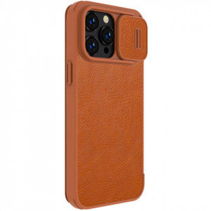 Калъф тип книга от еко кожа с подвижно покритие за камерата NILLKIN Qin Leather Pro - iPhone 14 Pro кафяв - Img 6