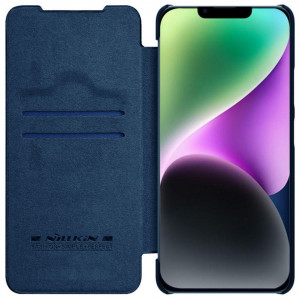 Калъф тип книга от еко кожа с подвижно покритие за камерата NILLKIN Qin Leather Pro - iPhone 14 Plus син - Img 2