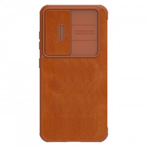 Калъф тип книга от еко кожа с подвижно покритие за камерата NILLKIN Qin Leather Pro - Samsung Galaxy S23+ кафяв - Img 1